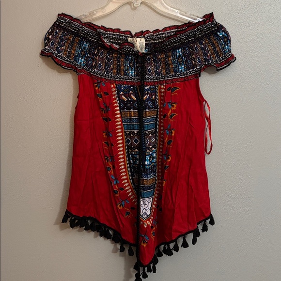 Vibrant Red Embroidered Off-Shoulder Blouse - Picture 5 of 9